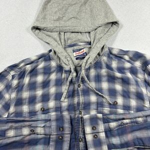 Johnnie O SurfFlannel Shirt Men's XL Blue Gray Plaid‎ Button Up Casual Zip Front